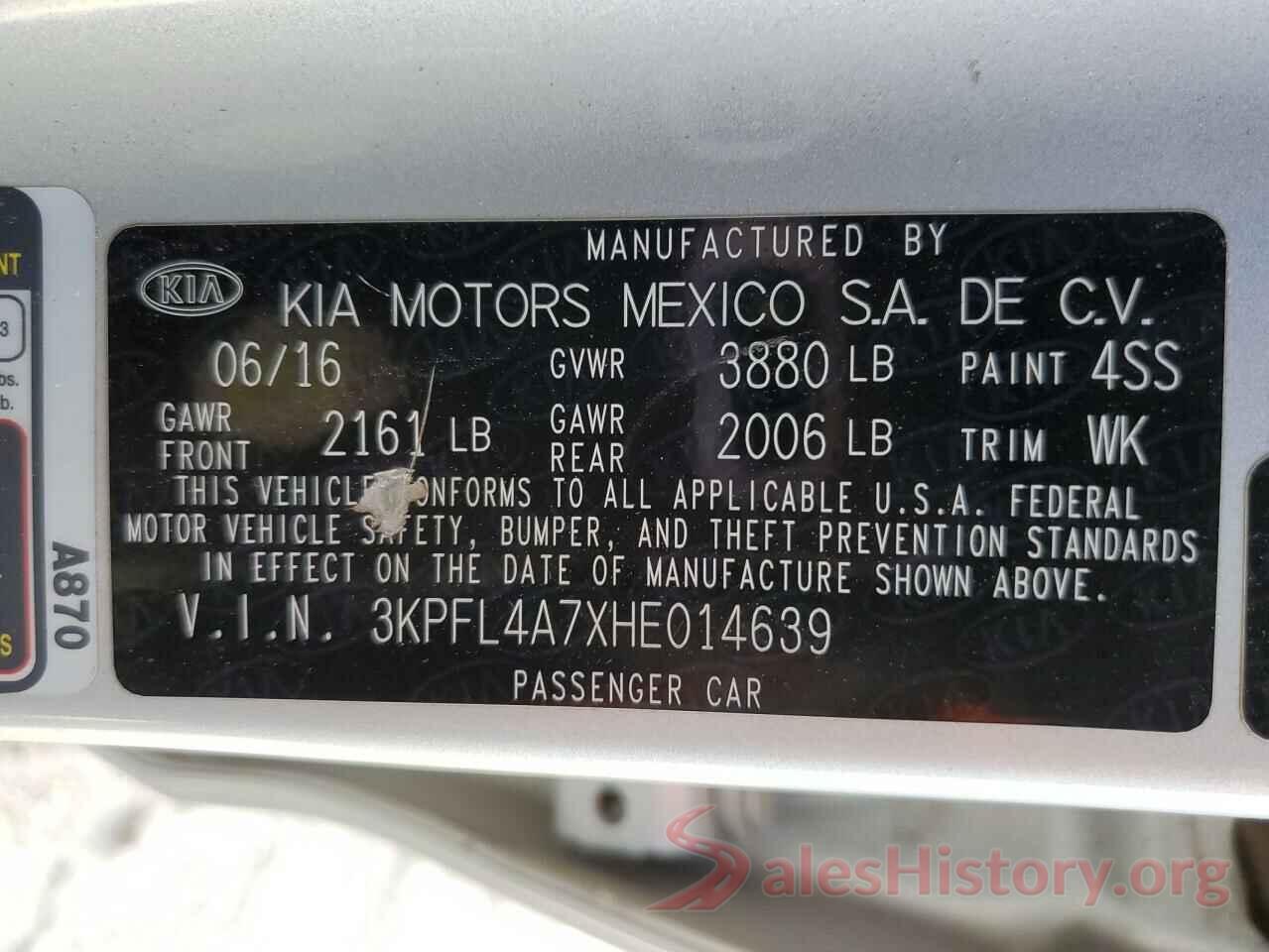 3KPFL4A7XHE014639 2017 KIA FORTE