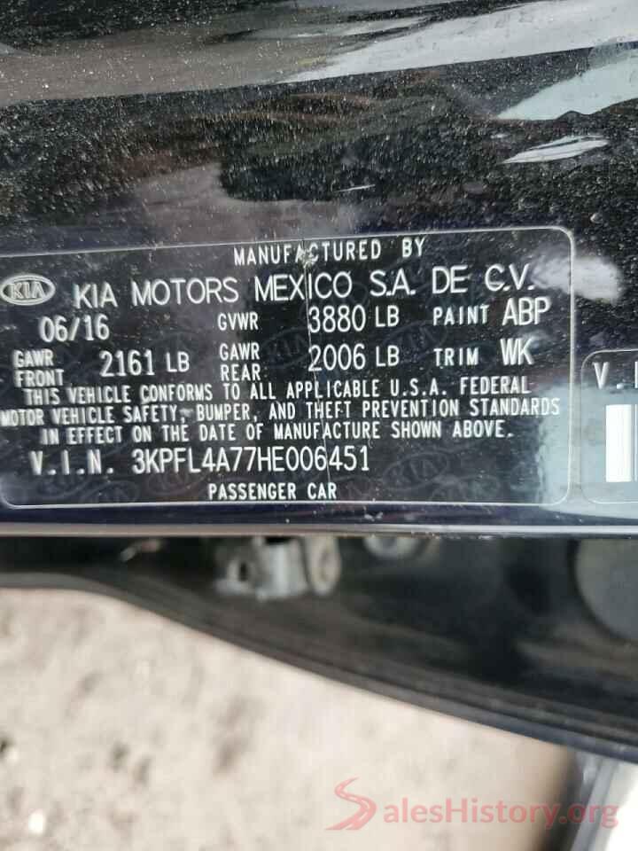 3KPFL4A77HE006451 2017 KIA FORTE