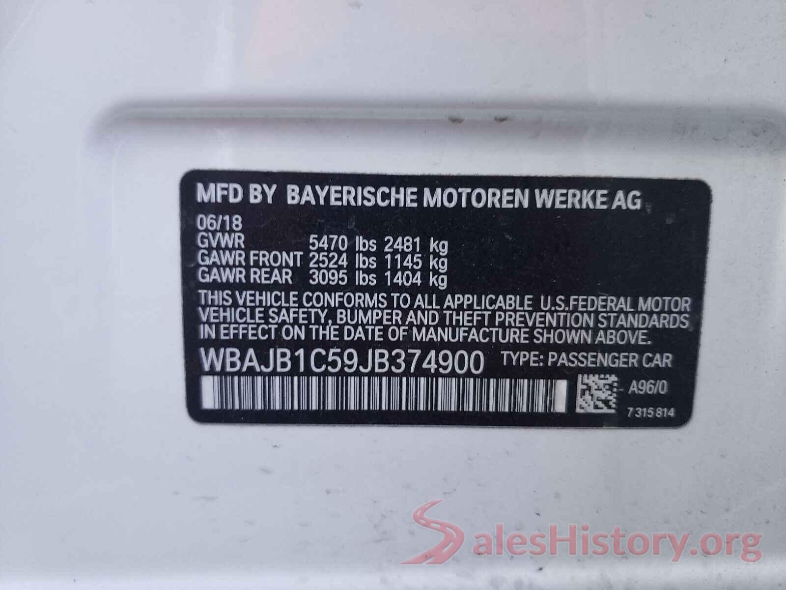 WBAJB1C59JB374900 2018 BMW 5 SERIES