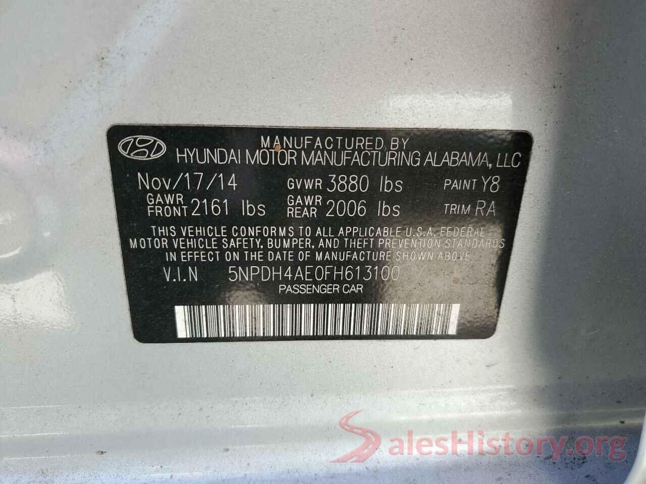 5NPDH4AE0FH613100 2015 HYUNDAI ELANTRA