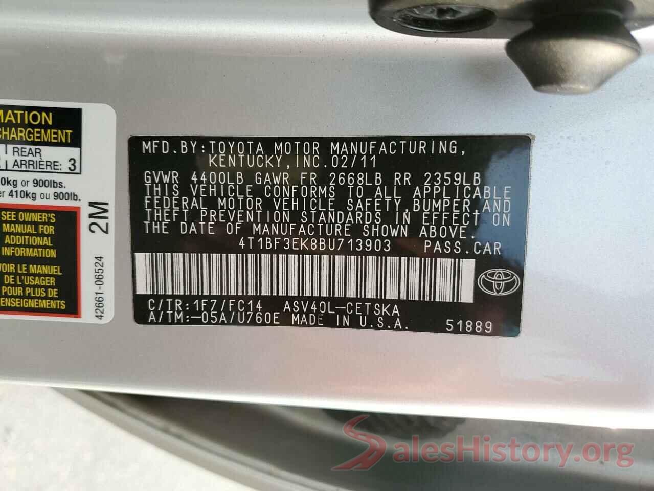 4T1BF3EK8BU713903 2011 TOYOTA CAMRY