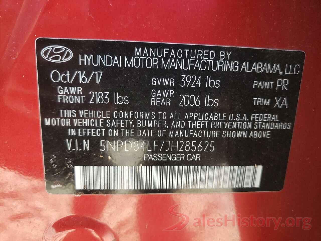 5NPD84LF7JH285625 2018 HYUNDAI ELANTRA