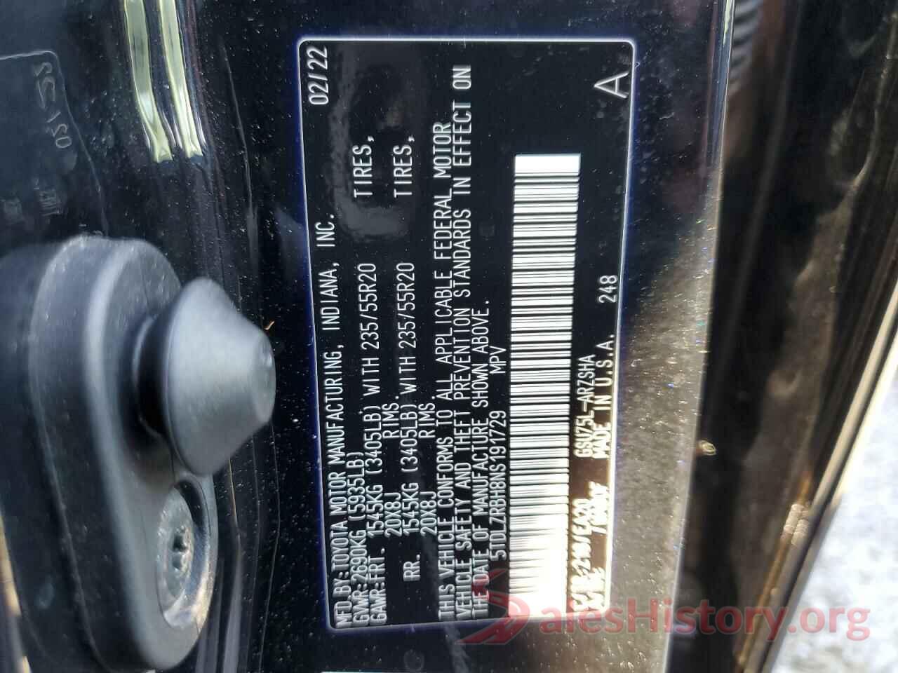 5TDLZRBH8NS191729 2022 TOYOTA HIGHLANDER