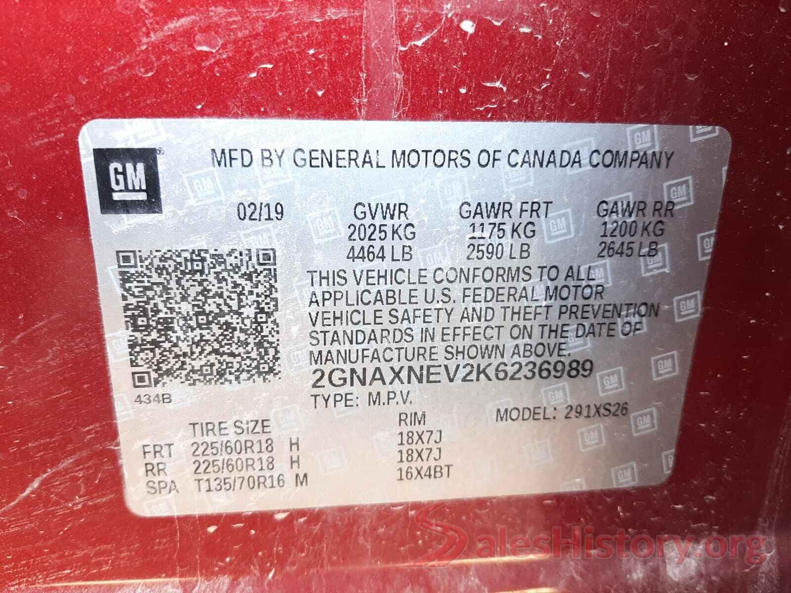 2GNAXNEV2K6236989 2019 CHEVROLET EQUINOX