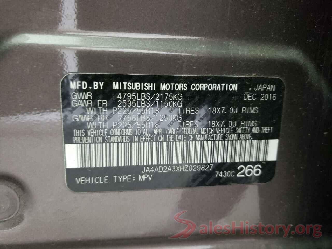 JA4AD2A3XHZ029827 2017 MITSUBISHI OUTLANDER