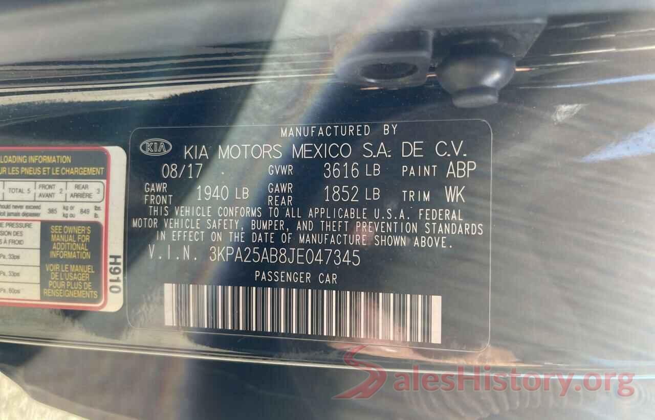 3KPA25AB8JE047345 2018 KIA RIO