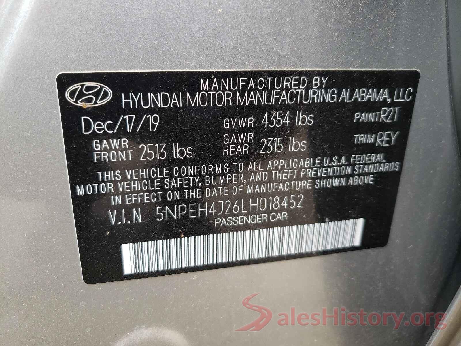 5NPEH4J26LH018452 2020 HYUNDAI SONATA