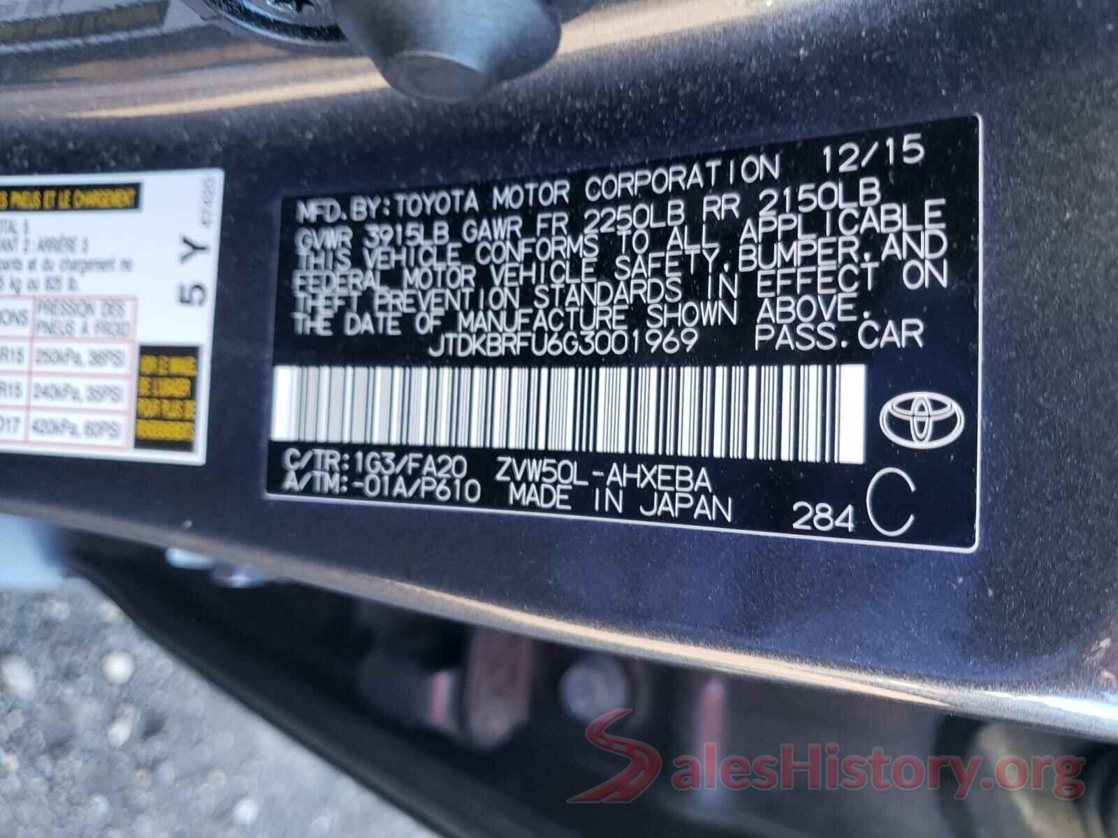 JTDKBRFU6G3001969 2016 TOYOTA PRIUS