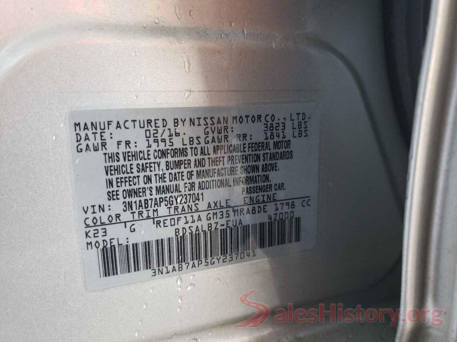 3N1AB7AP5GY237041 2016 NISSAN SENTRA