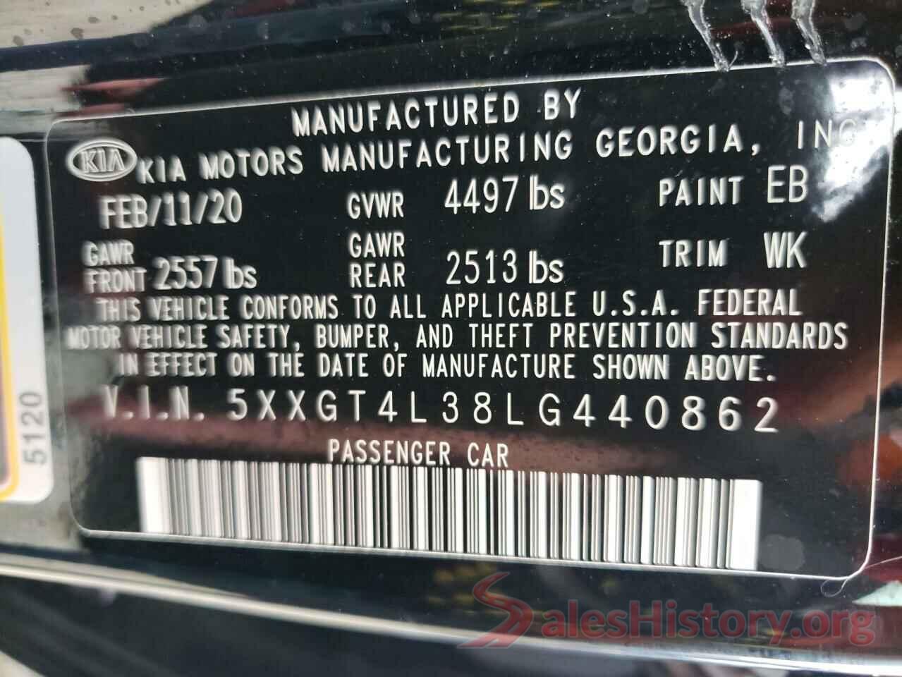 5XXGT4L38LG440862 2020 KIA OPTIMA