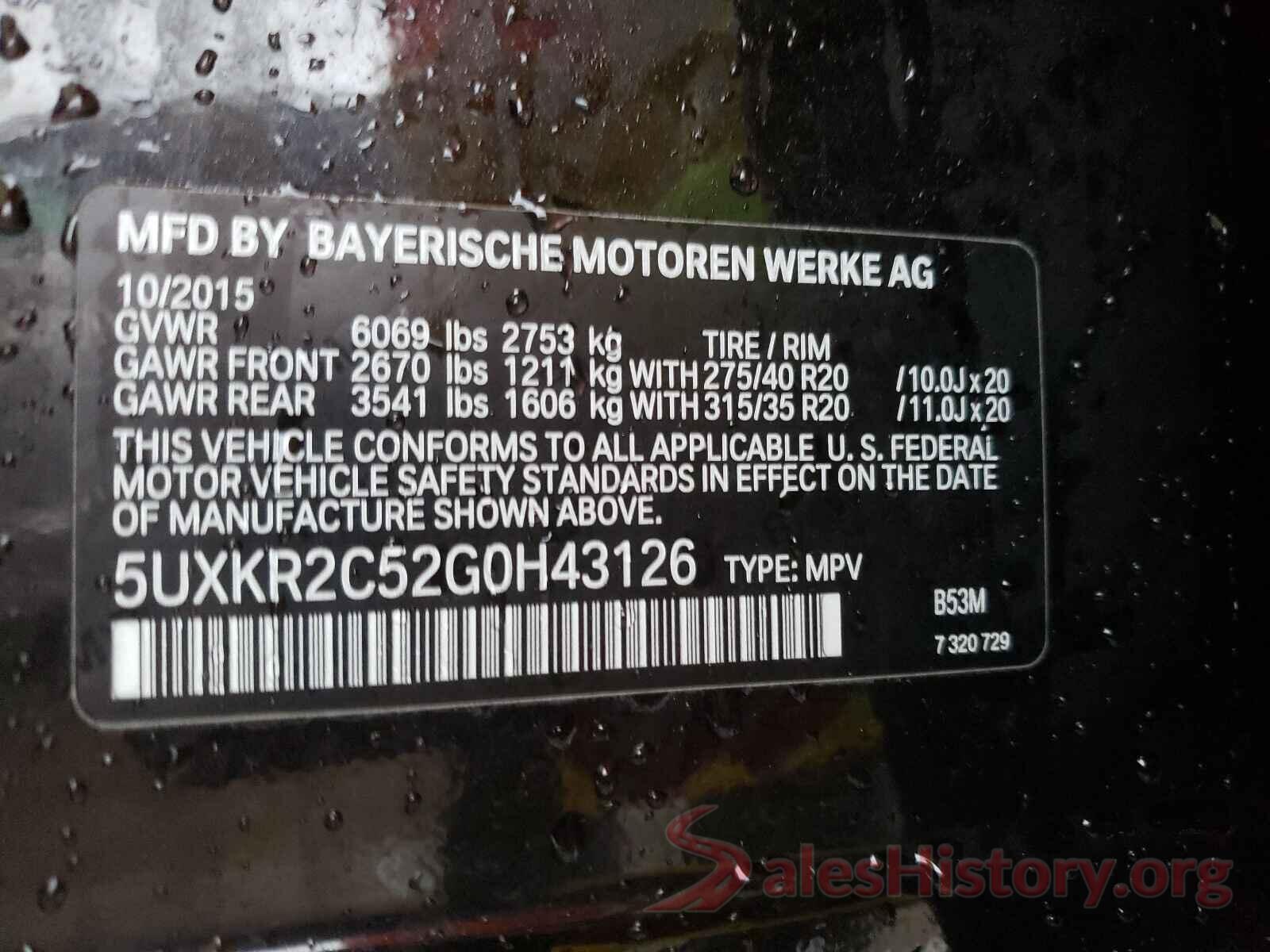 5UXKR2C52G0H43126 2016 BMW X5