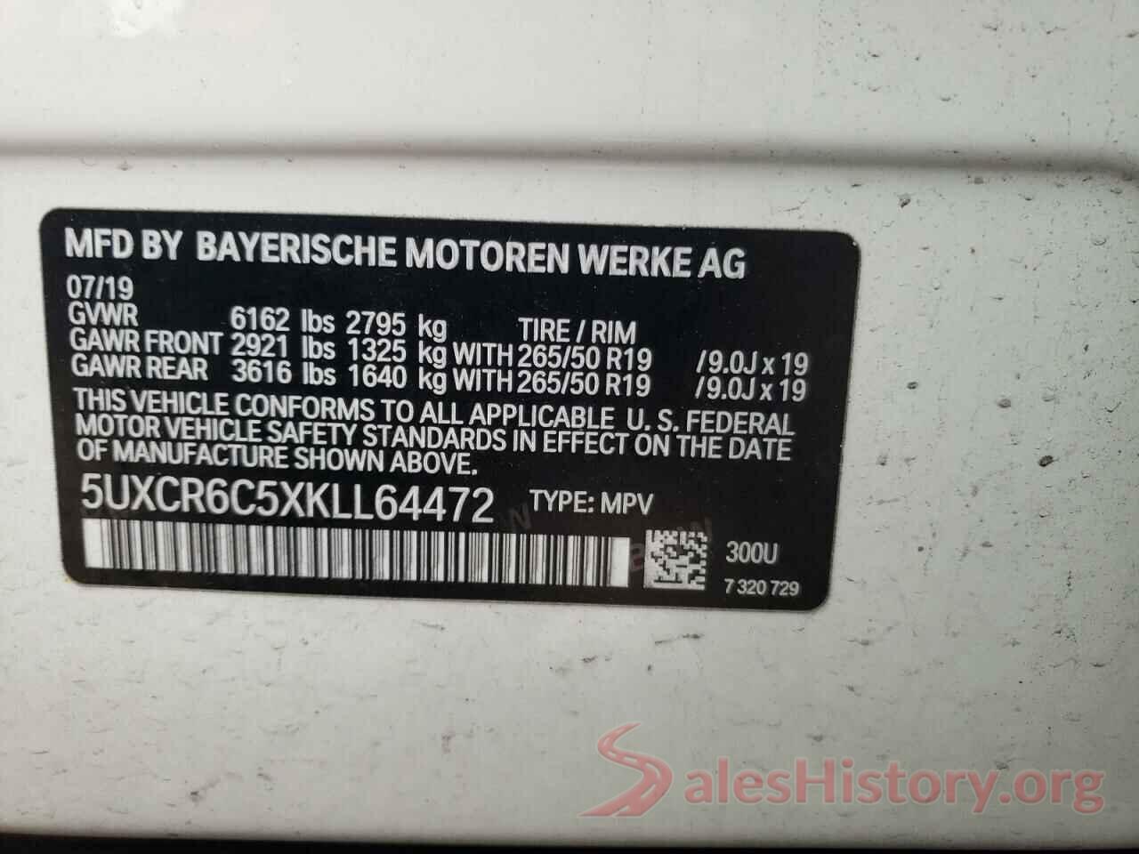 5UXCR6C5XKLL64472 2019 BMW X5