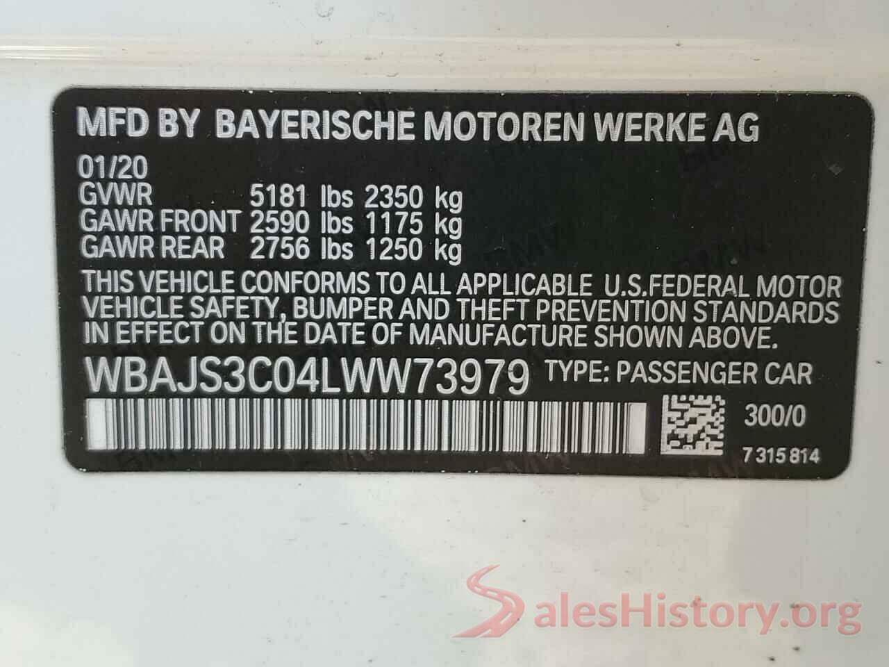 WBAJS3C04LWW73979 2020 BMW 5 SERIES