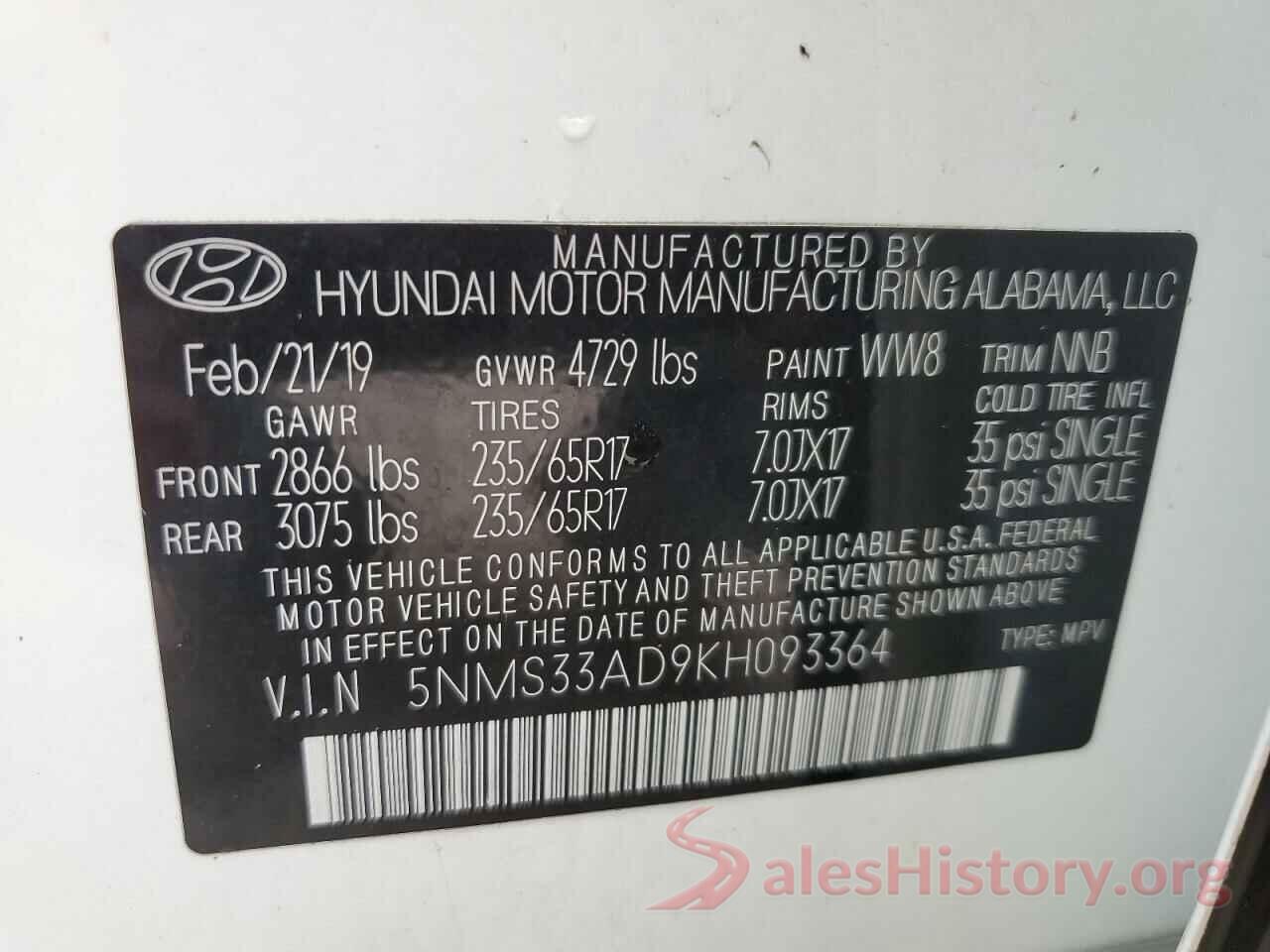 5NMS33AD9KH093364 2019 HYUNDAI SANTA FE