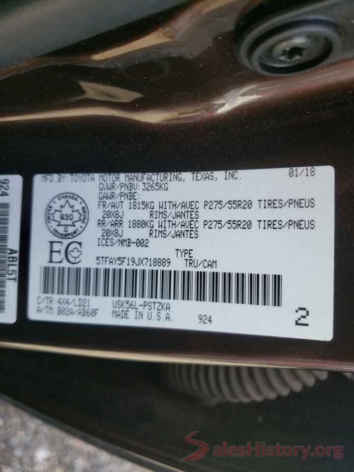 5TFAY5F19JX718889 2018 TOYOTA TUNDRA