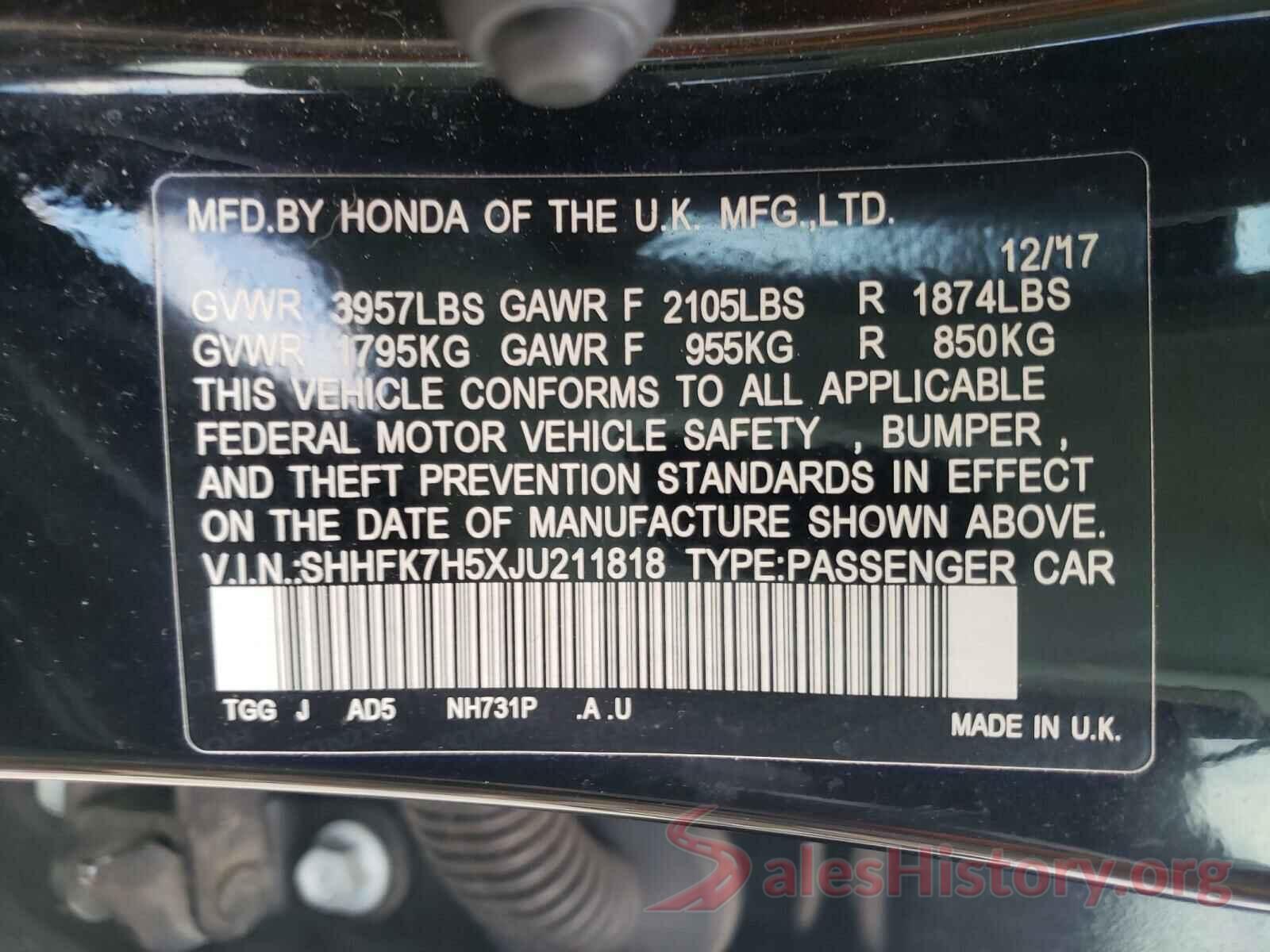 SHHFK7H5XJU211818 2018 HONDA CIVIC