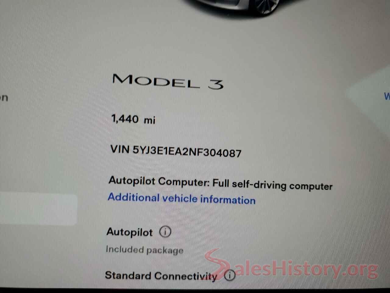 5YJ3E1EA2NF304087 2022 TESLA MODEL 3