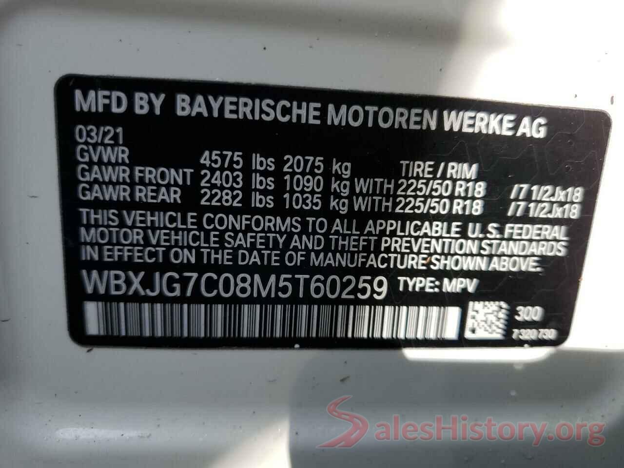 WBXJG7C08M5T60259 2021 BMW X1