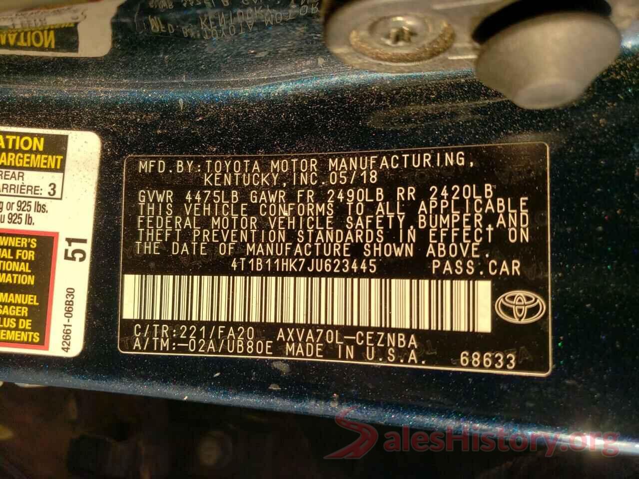 4T1B11HK7JU623445 2018 TOYOTA CAMRY