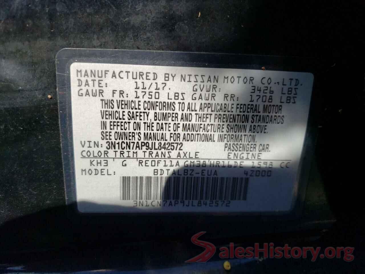 3N1CN7AP9JL842572 2018 NISSAN VERSA