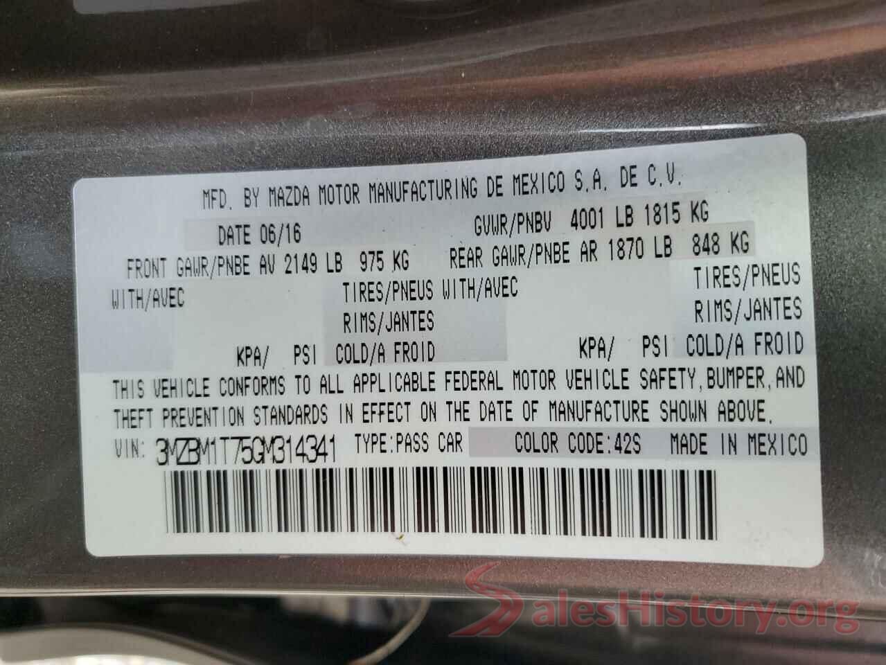 3MZBM1T75GM314341 2016 MAZDA 3