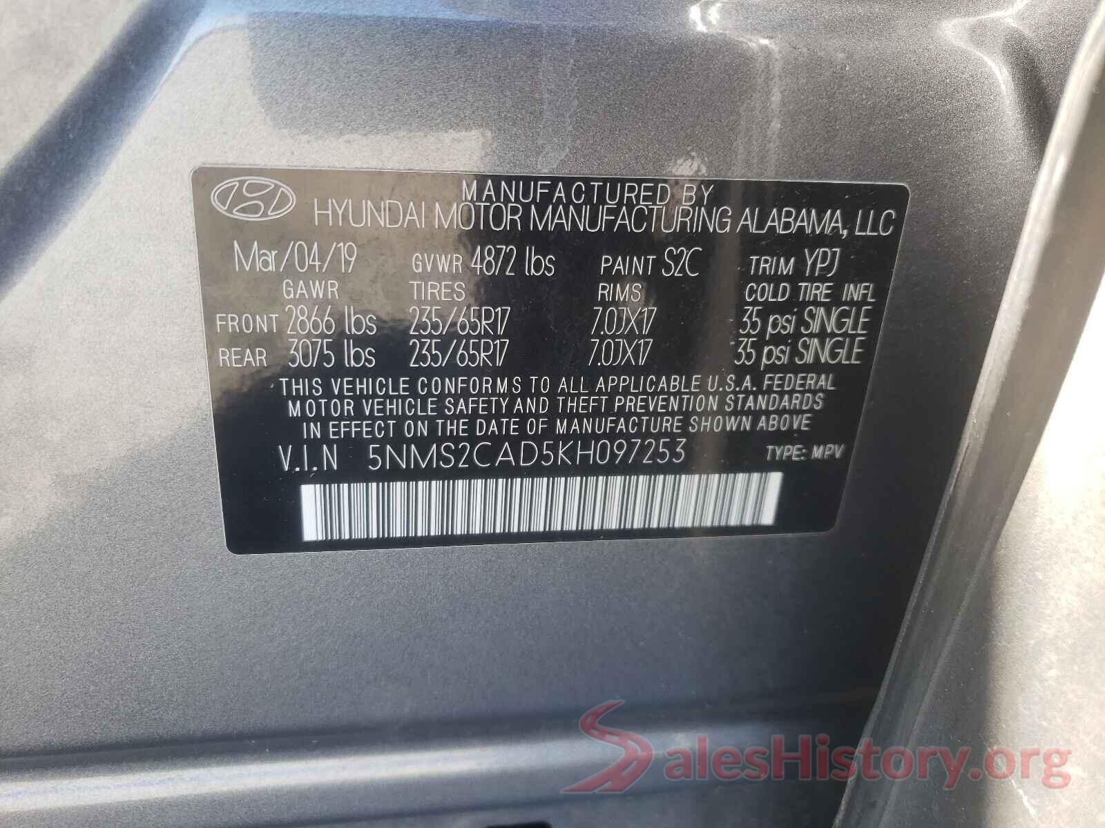 5NMS2CAD5KH097253 2019 HYUNDAI SANTA FE