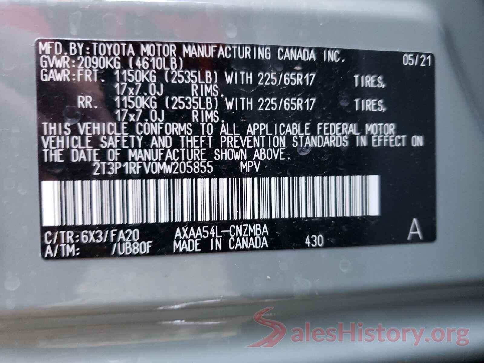 2T3P1RFV0MW205855 2021 TOYOTA RAV4