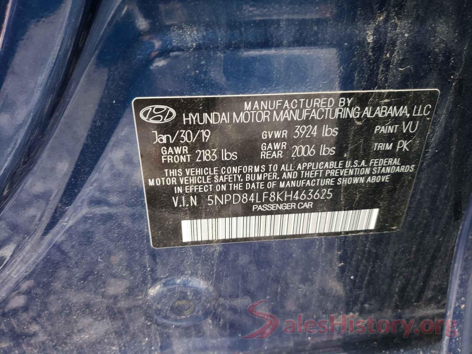 5NPD84LF8KH463625 2019 HYUNDAI ELANTRA