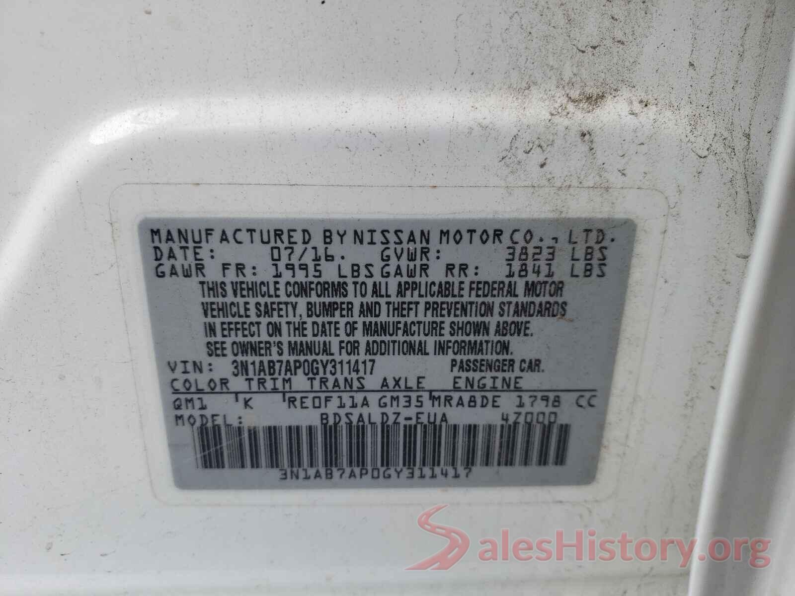 3N1AB7AP0GY311417 2016 NISSAN SENTRA