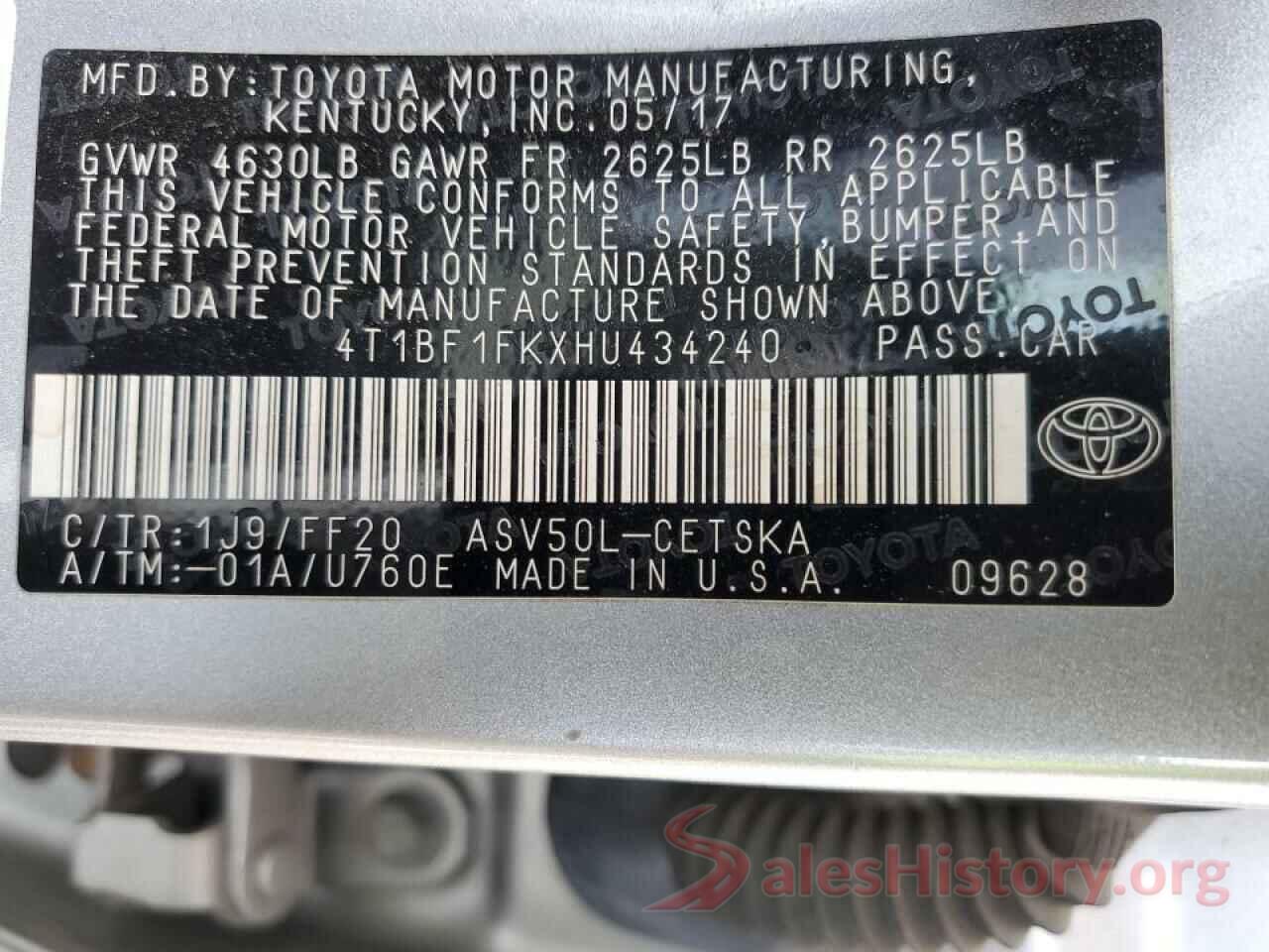 4T1BF1FKXHU434240 2017 TOYOTA CAMRY