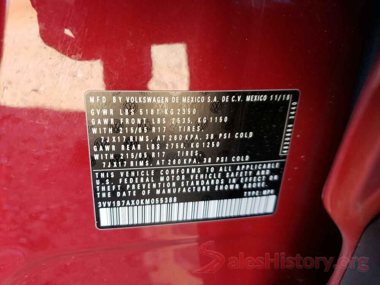 3VV1B7AX0KM055388 2019 VOLKSWAGEN TIGUAN