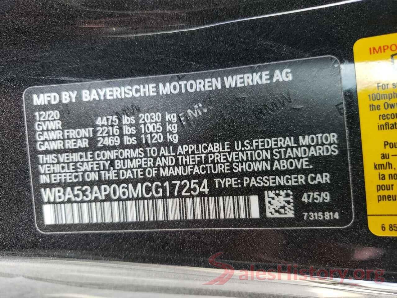 WBA53AP06MCG17254 2021 BMW 4 SERIES