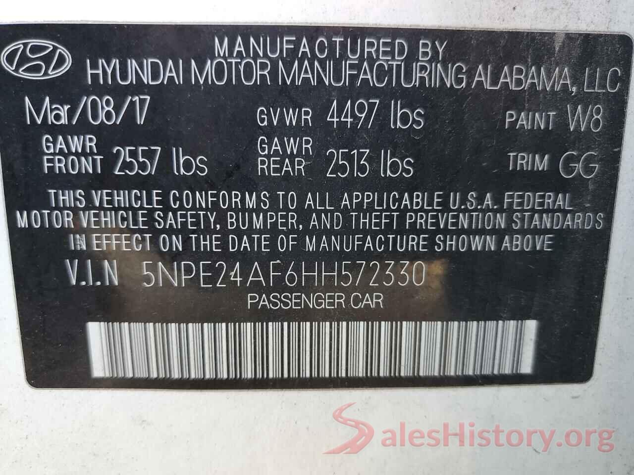 5NPE24AF6HH572330 2017 HYUNDAI SONATA