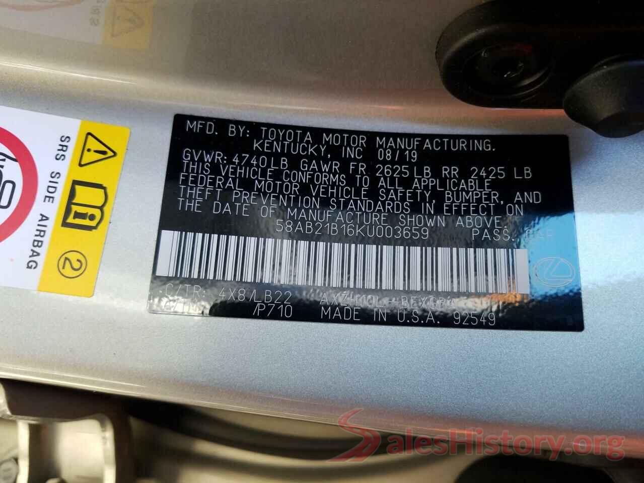 58AB21B16KU003659 2019 LEXUS ES300