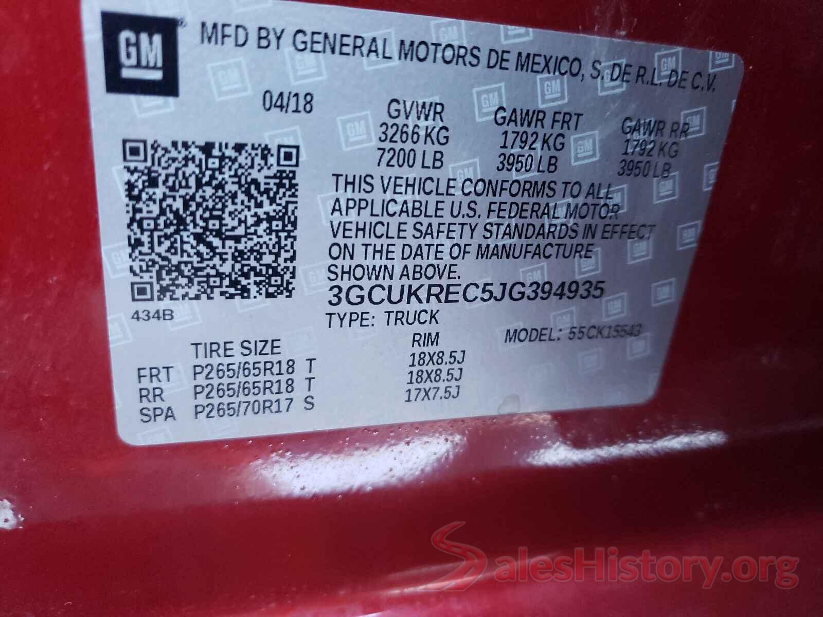 3GCUKREC5JG394935 2018 CHEVROLET SILVERADO