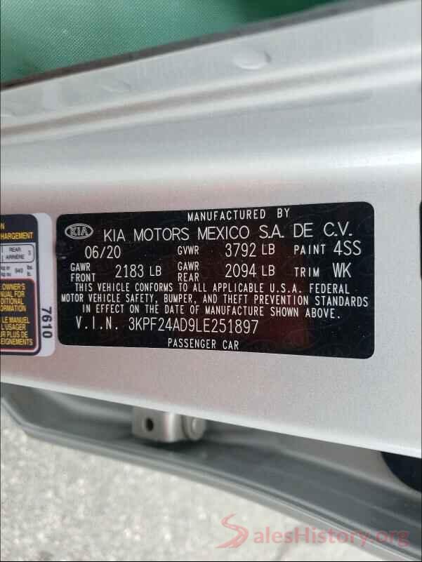 3KPF24AD9LE251897 2020 KIA FORTE