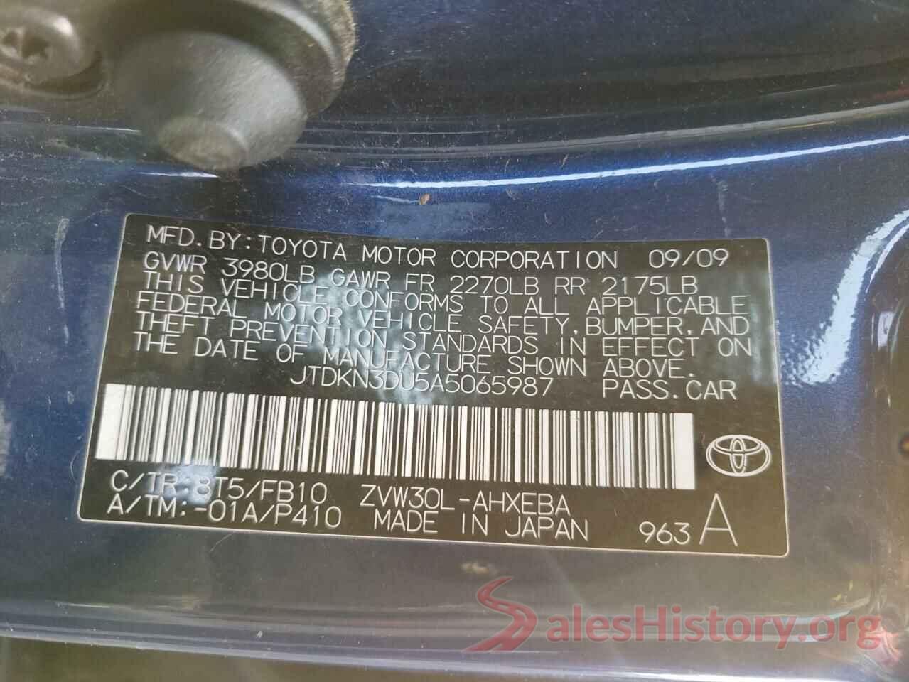 JTDKN3DU5A5065987 2010 TOYOTA PRIUS