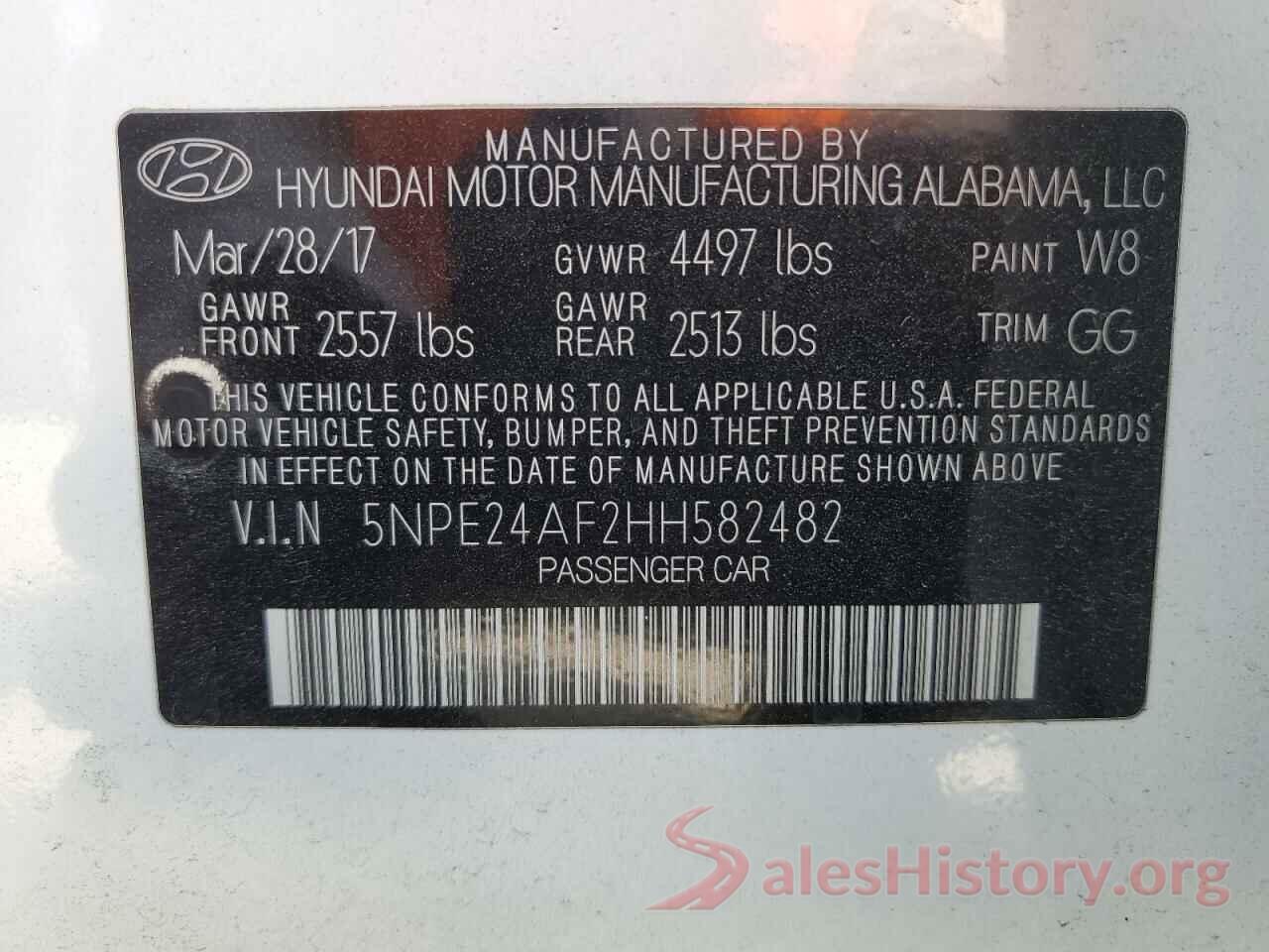 5NPE24AF2HH582482 2017 HYUNDAI SONATA