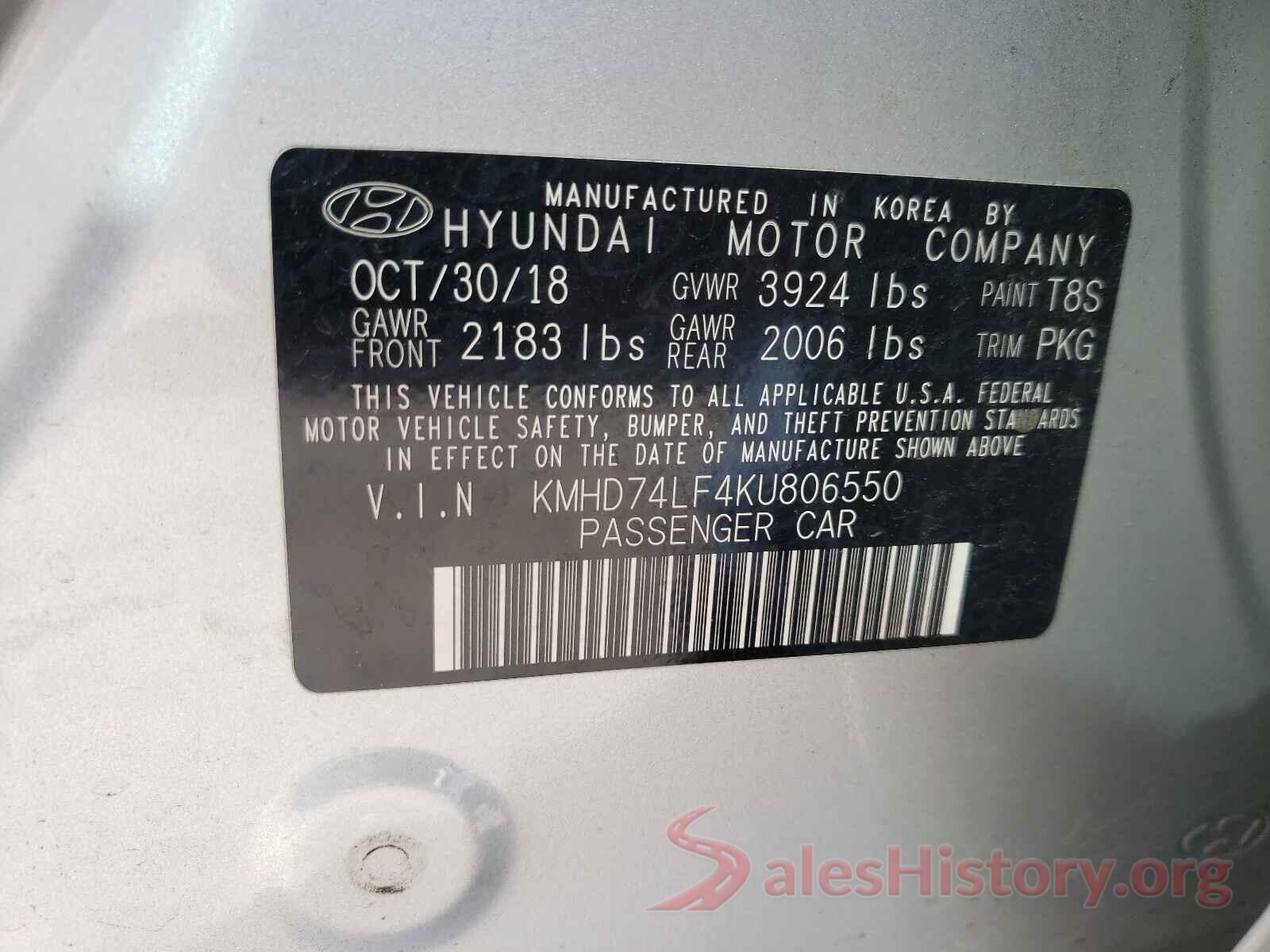 KMHD74LF4KU806550 2019 HYUNDAI ELANTRA