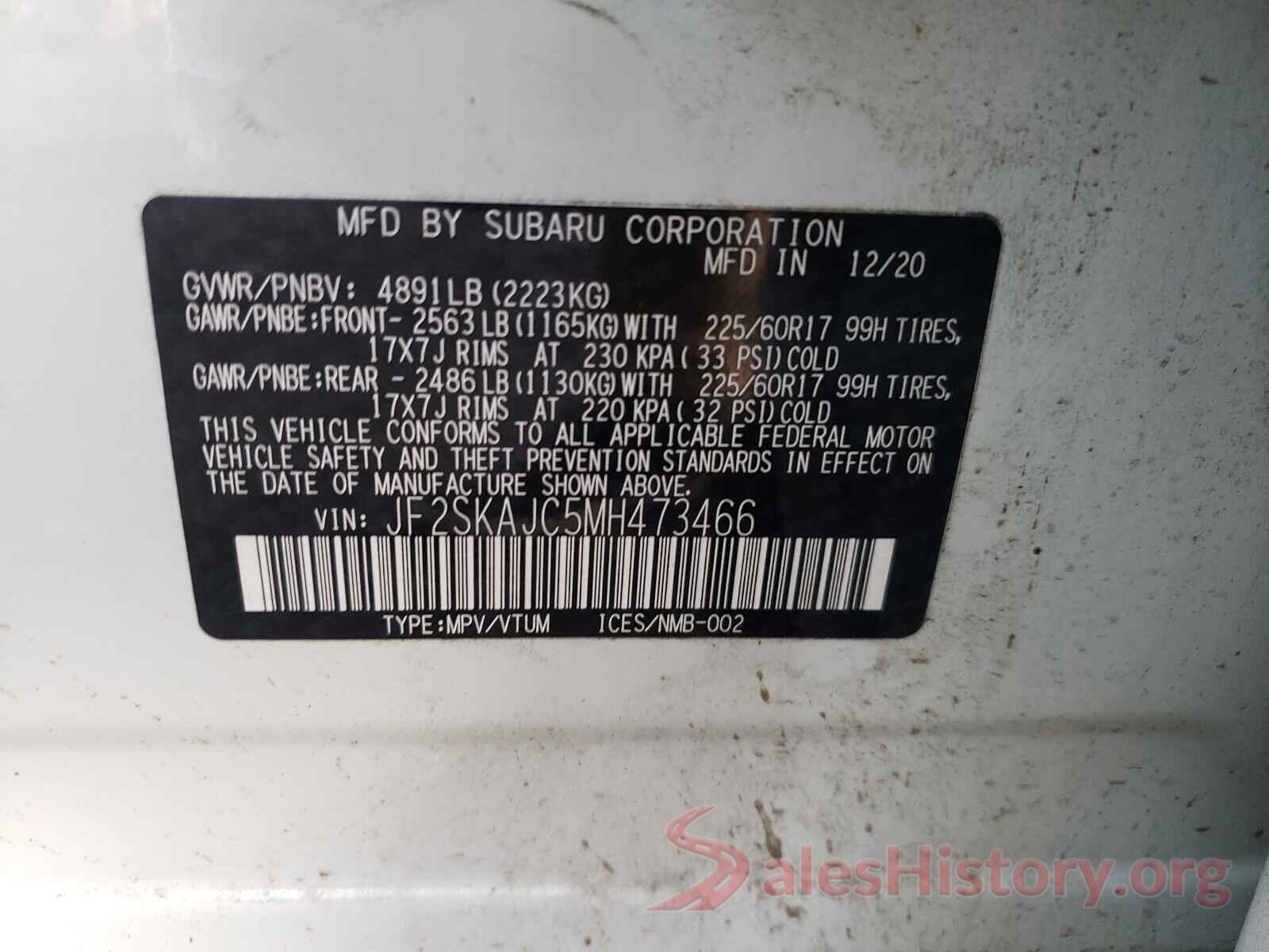 JF2SKAJC5MH473466 2021 SUBARU FORESTER