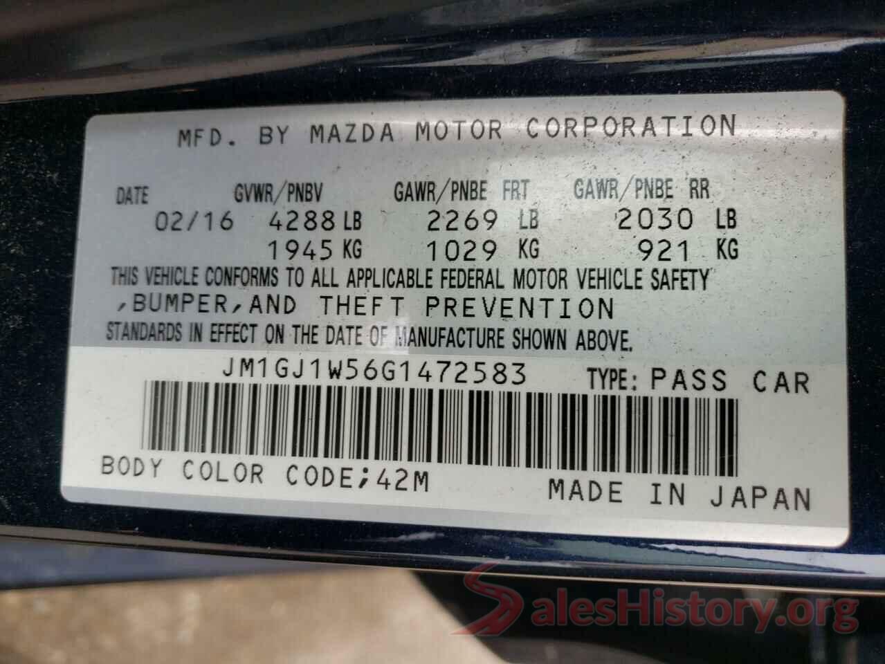 JM1GJ1W56G1472583 2016 MAZDA 6