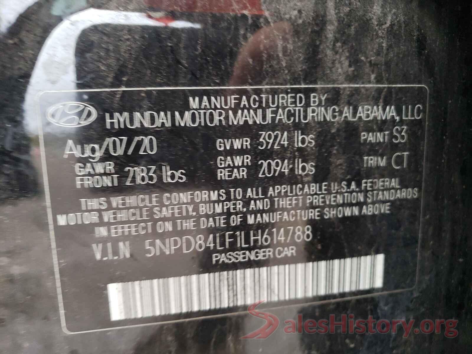 5NPD84LF1LH614788 2020 HYUNDAI ELANTRA