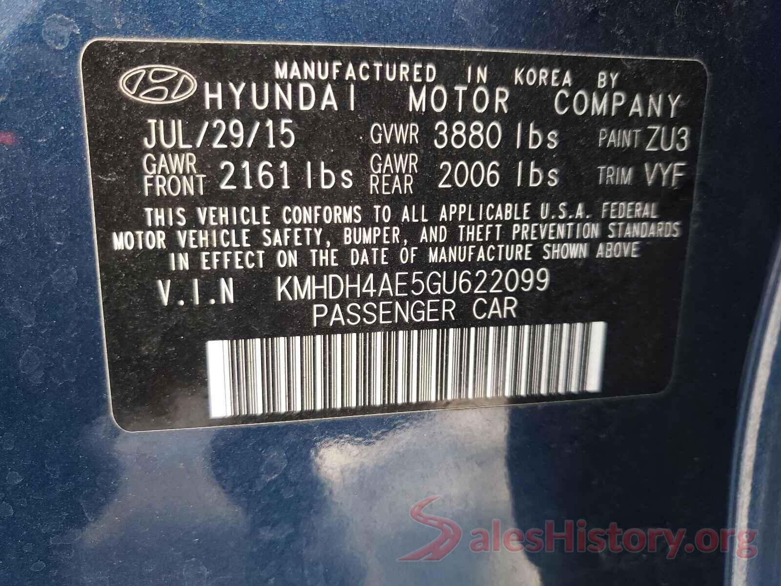 KMHDH4AE5GU622099 2016 HYUNDAI ELANTRA