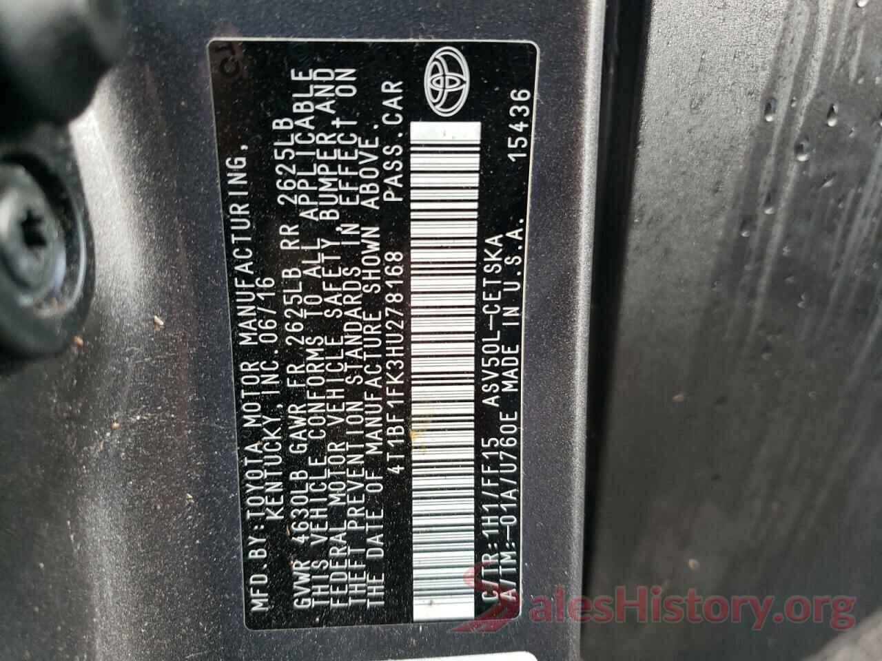 4T1BF1FK3HU278168 2017 TOYOTA CAMRY