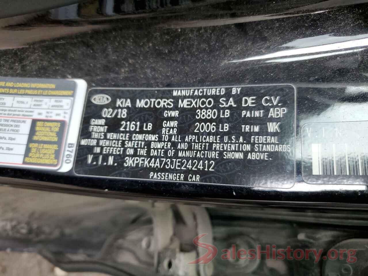 3KPFK4A73JE242412 2018 KIA FORTE