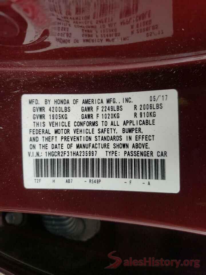 1HGCR2F31HA235997 2017 HONDA ACCORD