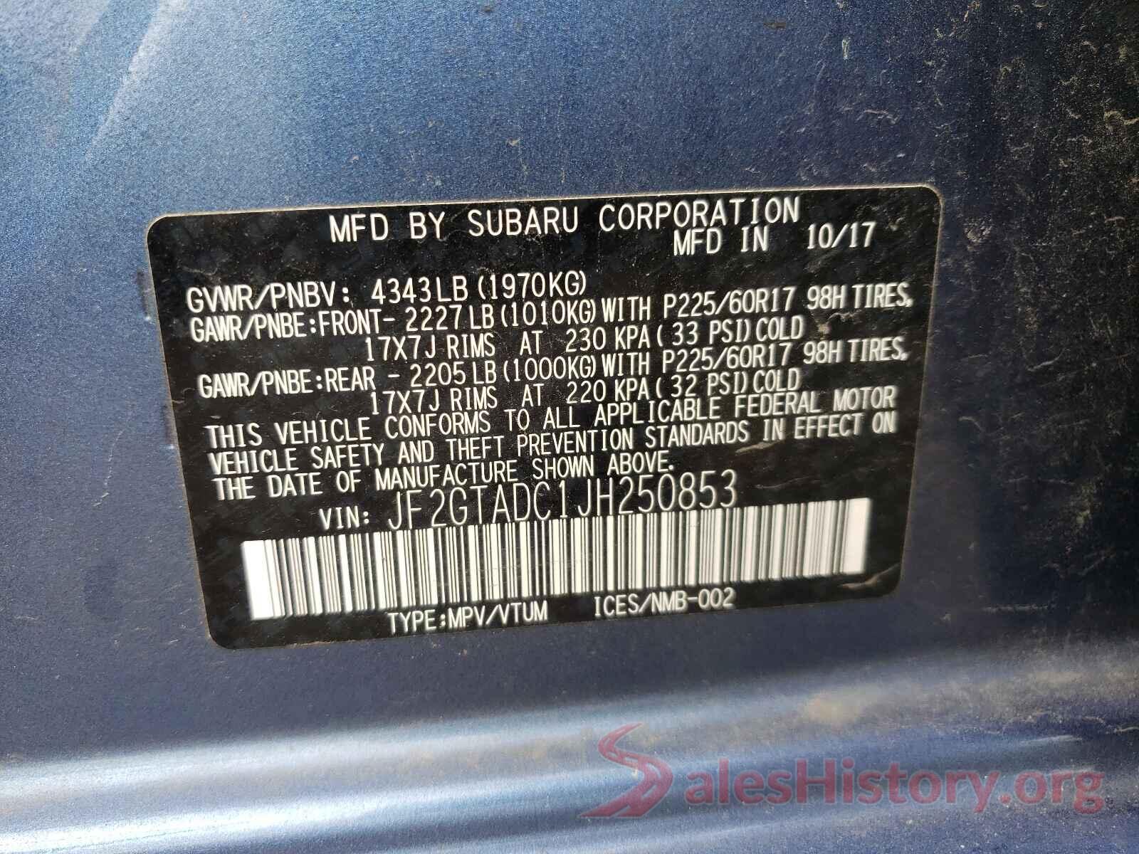 JF2GTADC1JH250853 2018 SUBARU CROSSTREK