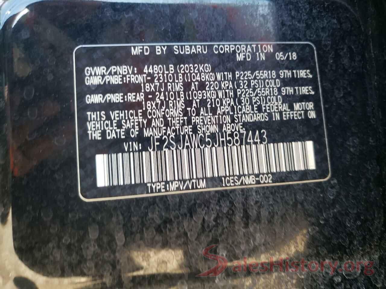 JF2SJAWC5JH587443 2018 SUBARU FORESTER