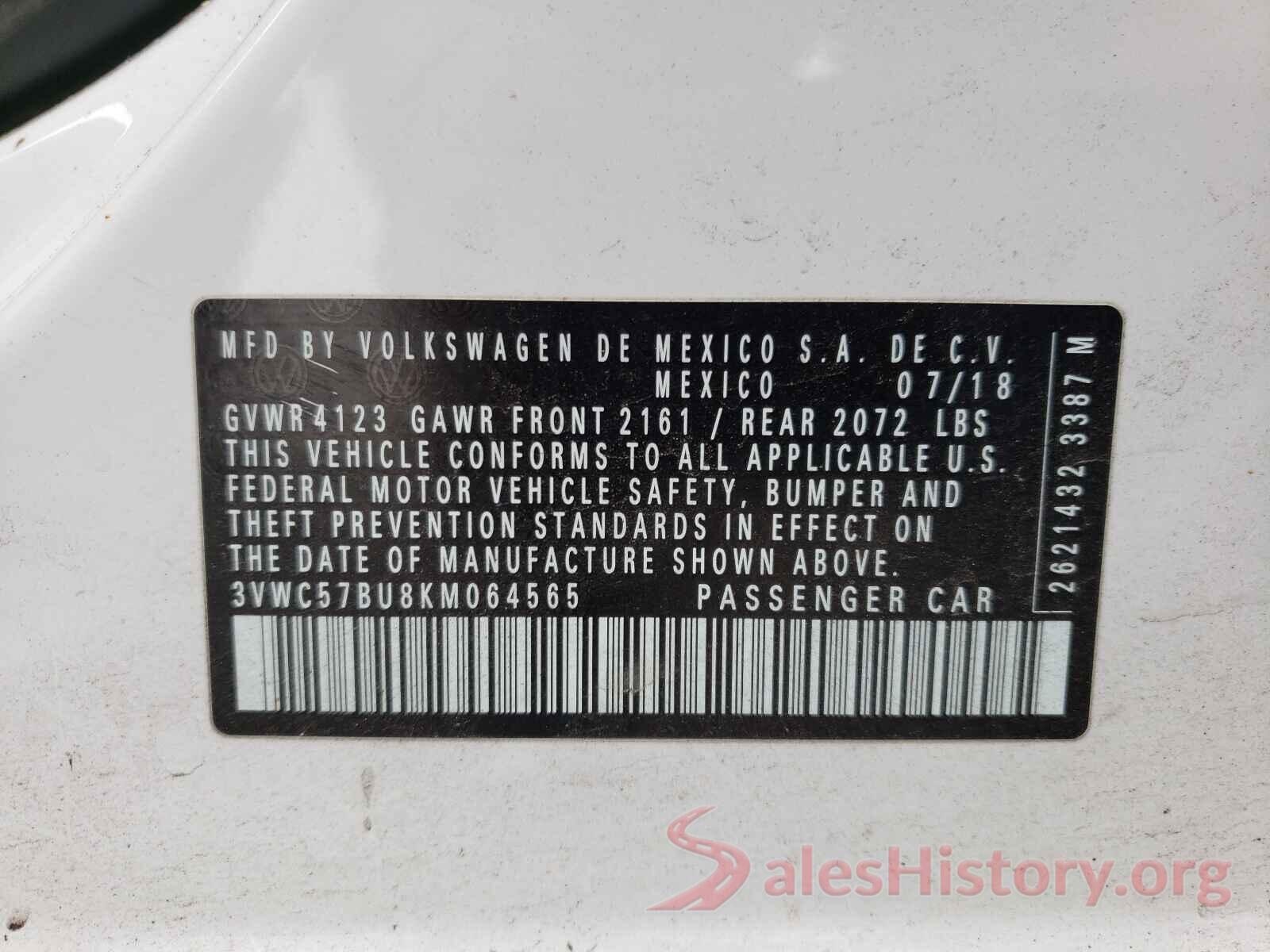 3VWC57BU8KM064565 2019 VOLKSWAGEN JETTA