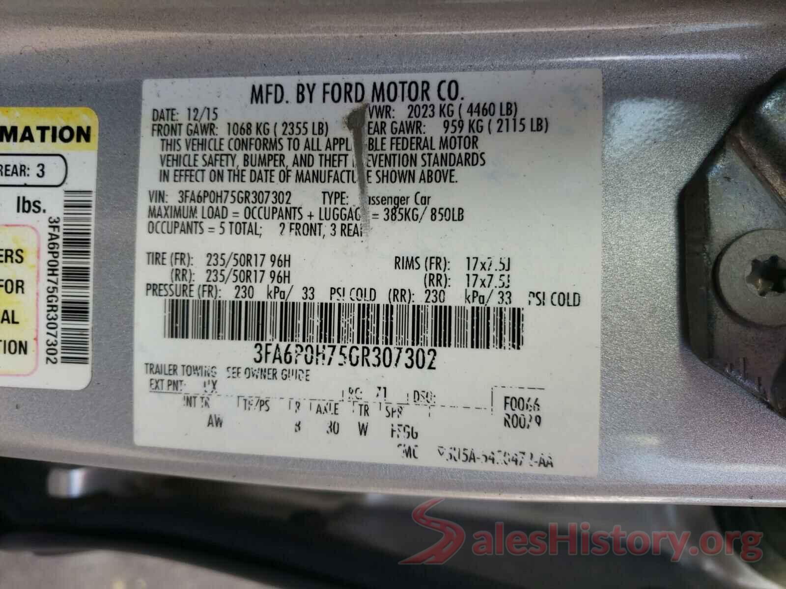 3FA6P0H75GR307302 2016 FORD FUSION